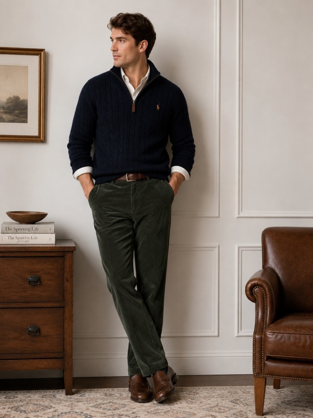 Polo Ralph Lauren Preston‎ Fit Olive Green Corduroy Pants Men’s 38x30